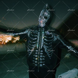 Zip Rhinestone Skeleton Gothic Hoodie Men